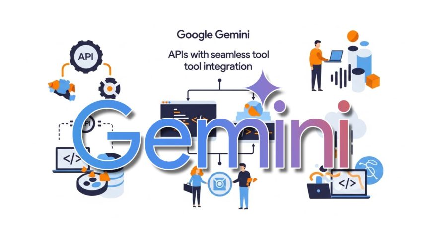 Logo do Gemini conectado a ícones do Gmail, Docs e Android